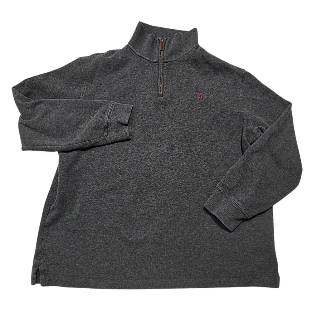 Polo Ralph Lauren Quarter Zip Pullover Mens XL Gray Cotton Pony Logo